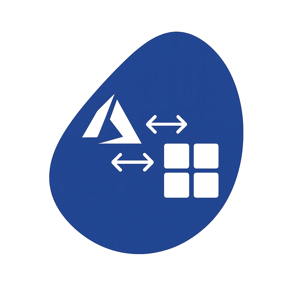 Icône bleue illustrant la connexion entre Azure Active Directory et les outils métiers via des flèches bidirectionnelles