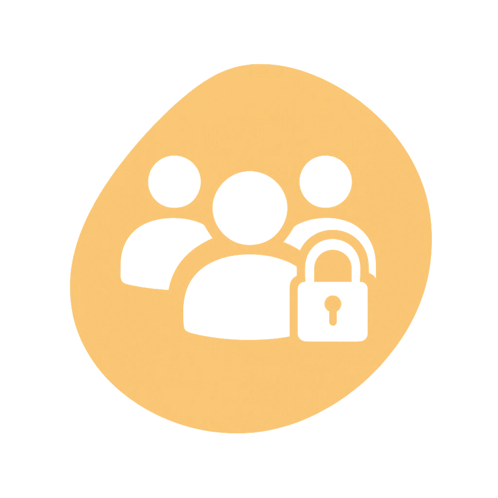 Icône orange représentant des utilisateurs avec un cadenas, illustrant un accès sécurisé 
                                            à l’intranet pour les collaborateurs sans adresse email